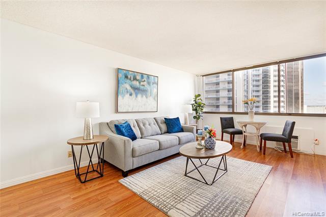 Come check out this partially renovated, 1-bedroom unit, in Kukui Plaza! Featuring 1 secured, covered parking on the ground floor. This secured building offers 24-hour security, beautifully landscaped amenities deck which includes pool, BBQ, fish ponds, and walking paths. Conveniently located in Downtown, Honolulu. Close to all your favorite shops, eateries, and entertainment, as well as, Kakaako, and Ala Moana Shopping Center. Enjoy the view of the city, mountain, and peek-a-boo ocean. Schedule your showing today!