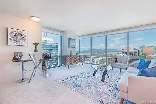 NEW LISTING!! Enjoy ocean and mountain views from this impeccably maintained 2 bdrm/2 bath penthouse unit with 2 covered parking at Capitol Place, located in the heart of Downtown Honolulu. This HIGH FLOOR unit features fresh interior paint, new carpet, and an open kitchen with stainless-steel Viking appliances and granite counter tops. Capitol Place offers resort-like amenities including a fitness center, heated swimming pool, BBQ area, movie theater, playground and so much more! Just minutes from Ala Moana Shopping, Ward Village and Salt with numerous restaurant, shopping, and entertainment options. A must see!