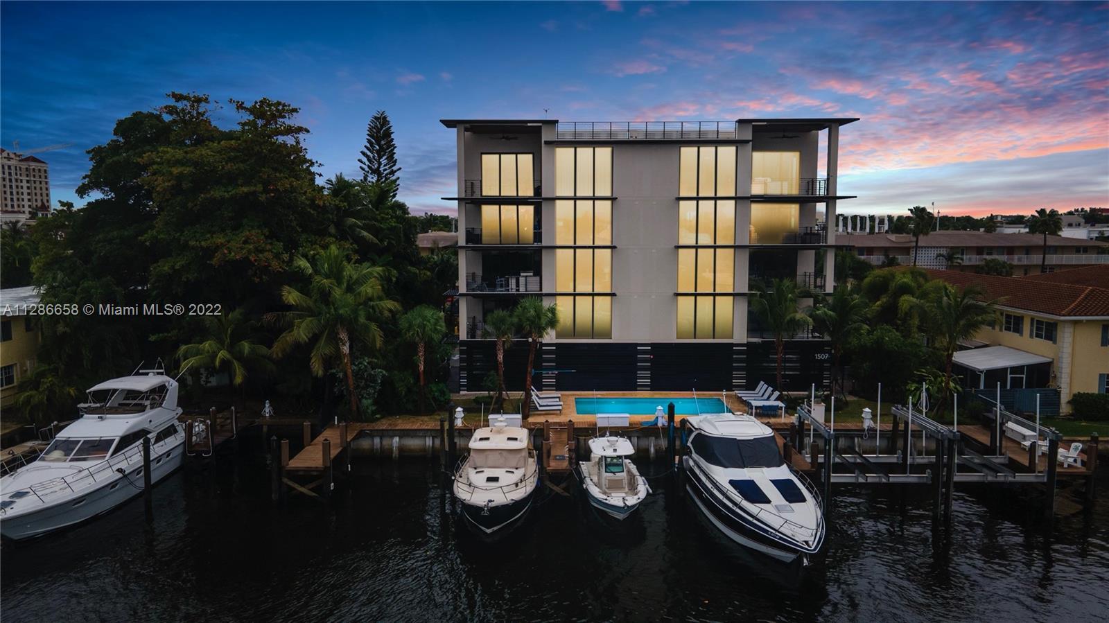 Located on the 4th floor in Harbor’s Edge in Lauderdale Harbors. This modern 3-bed, 3-bath new const