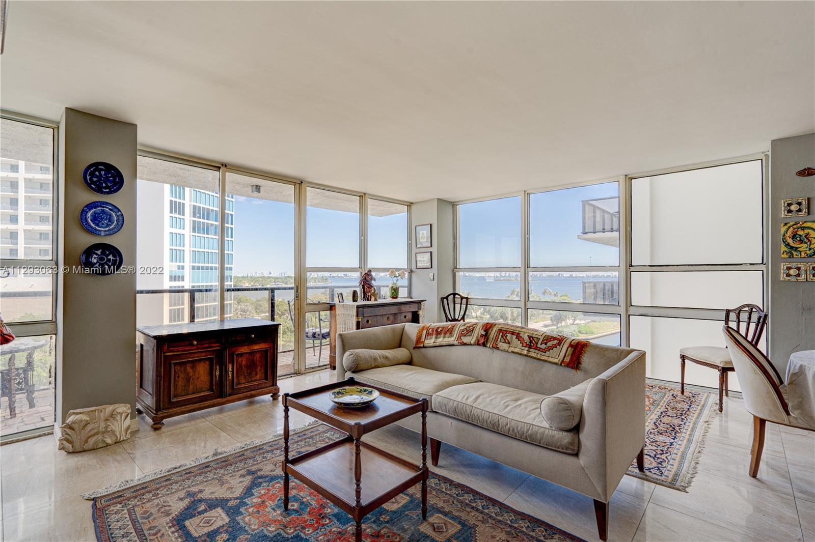 Motivated seller! Enjoy beautiful views of Biscayne Bay from this spacious 2 bedroom/2 bath + office
