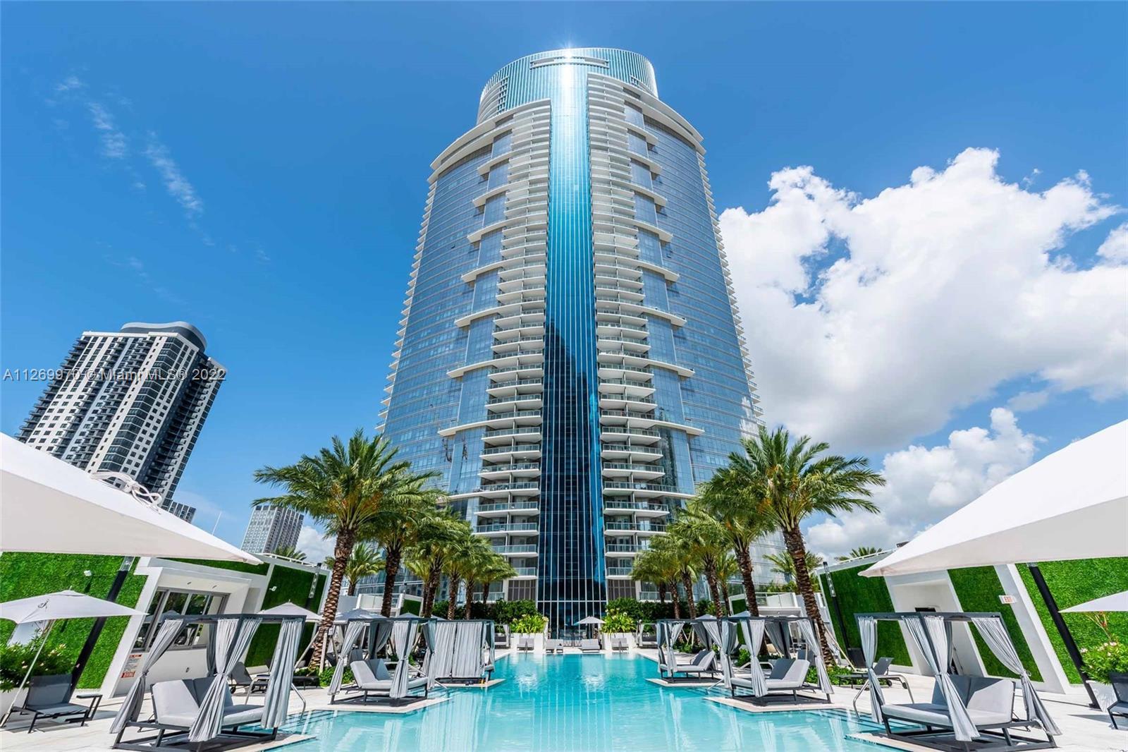 Privately-Owned Pool Cabana situated on the 7th-Level Pool Deck at Paramount Miami Worldcenter in Do