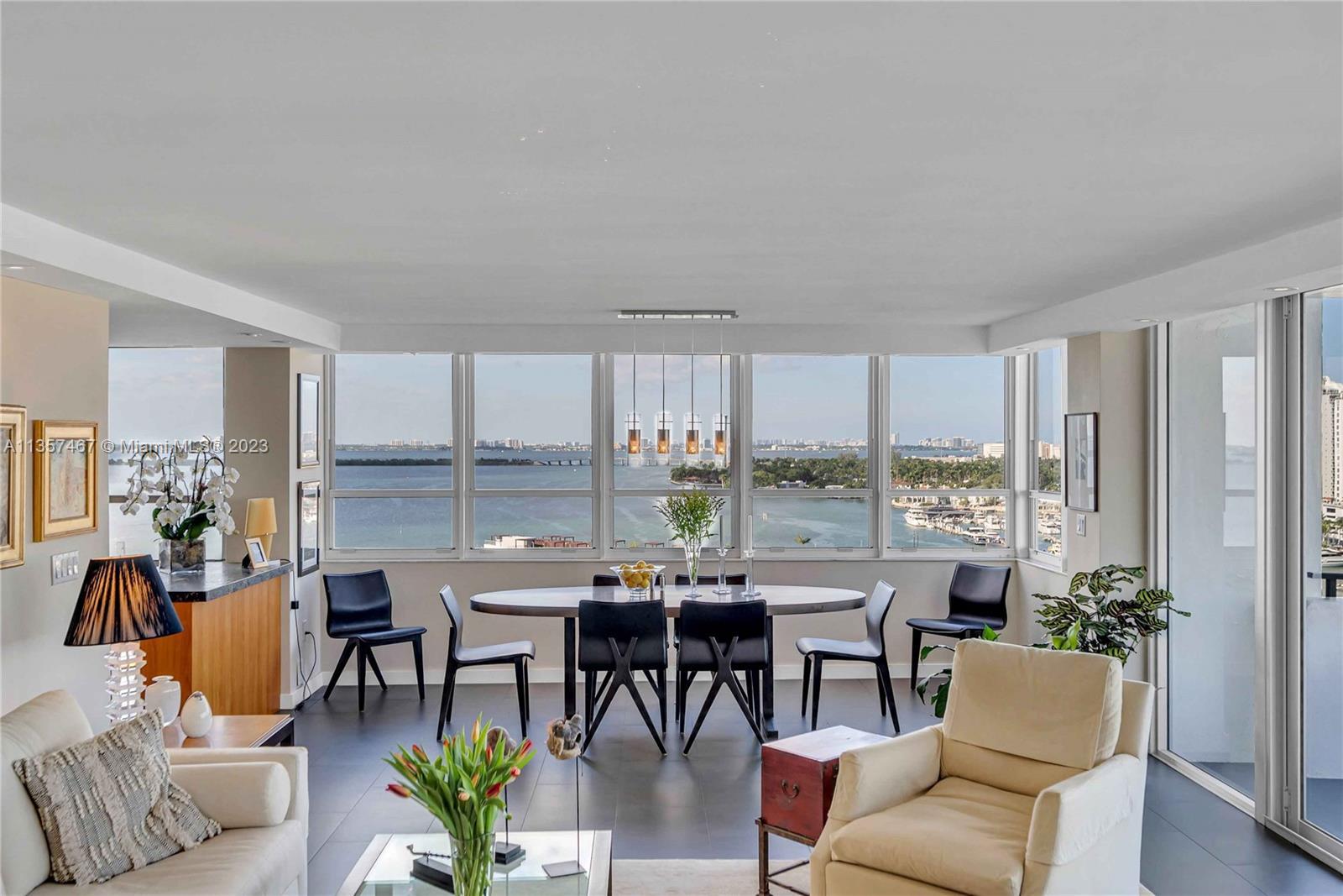 Oversized northeast corner unit with expansive views of bay, marina, Belle Isle Park, and South Beac