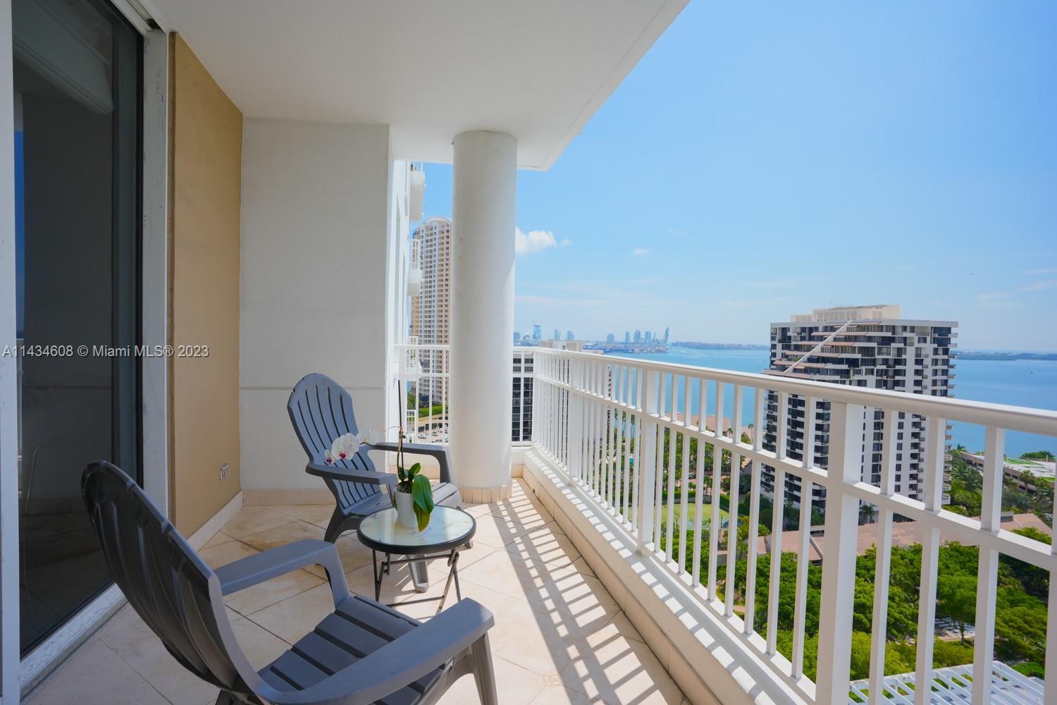 BEAUTIFUL WATER VIEWS from this fully FURNISHED Residence in Brickell Key Gated Community. Water vie
