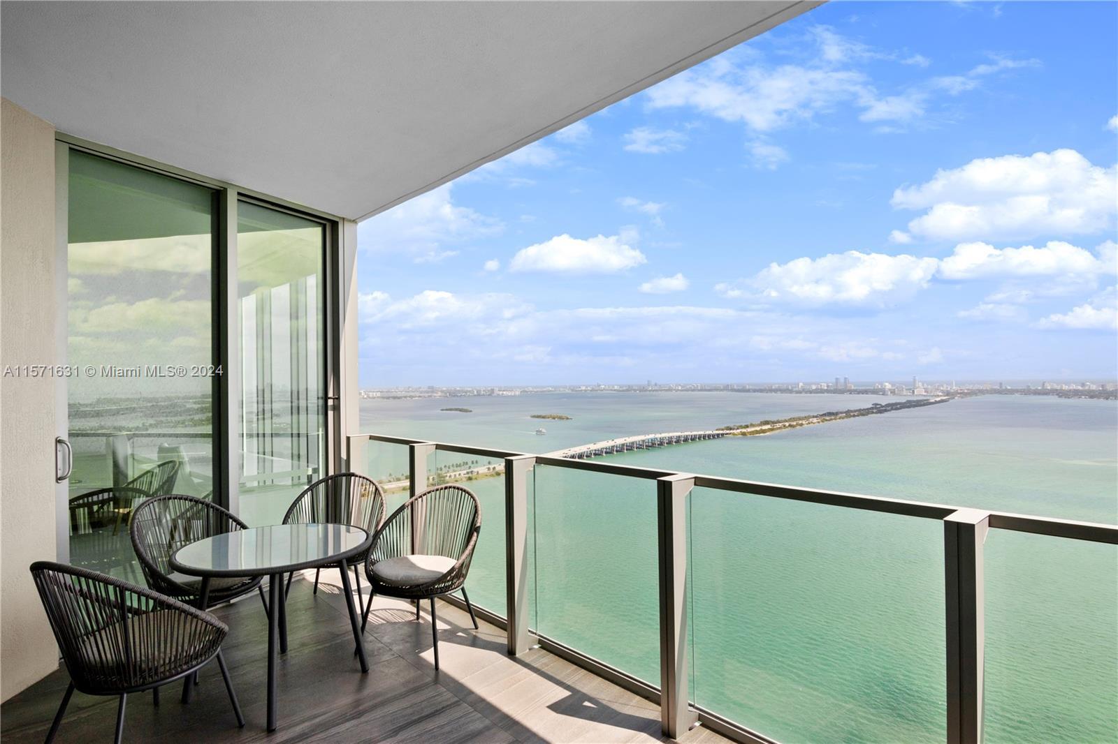Fully furnished 2 bedroom, 3 bathroom residence with stunning 41st floor, direct bay and ocean views