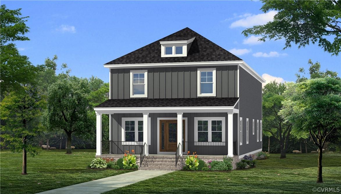 Our Riverlight plan features a farmhouse elevation with full front porch. As you enter the great roo
